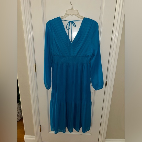 Steve Madden Nylah Dress with Long Mesh Sleeves in Aruba Blue Size Large - Picture 5 of 11
